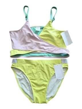 Nordstrom Zella Colorblock Pastel Bikini Set - Yellow, Pink & Mint Girls 14